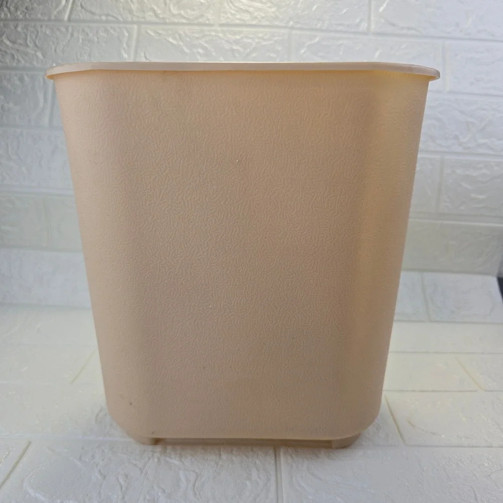 Vintage Textured Plastic Wastebasket Beige Rectangular Mid Century 11